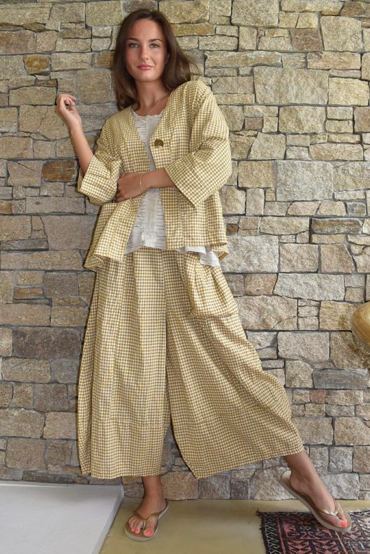 Arbi Gingham Pocket Culotte Pant Mustard
